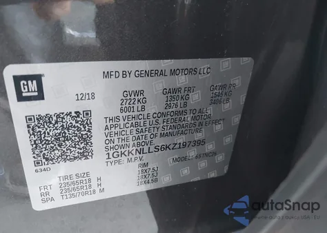 2019 GMC Acadia Sle-2 from USA, damaged, VIN 1GKKNLLS6KZ197395